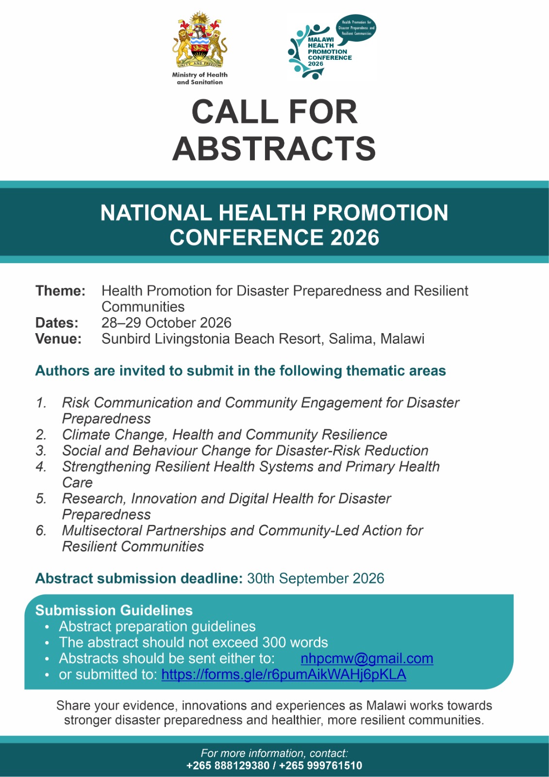 CALL FOR ABSTRACTS NATIONAL HEALTH PROMOTION CONFERENCE 2026